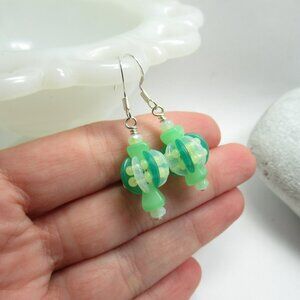 Uranium glass beaded bead earrings